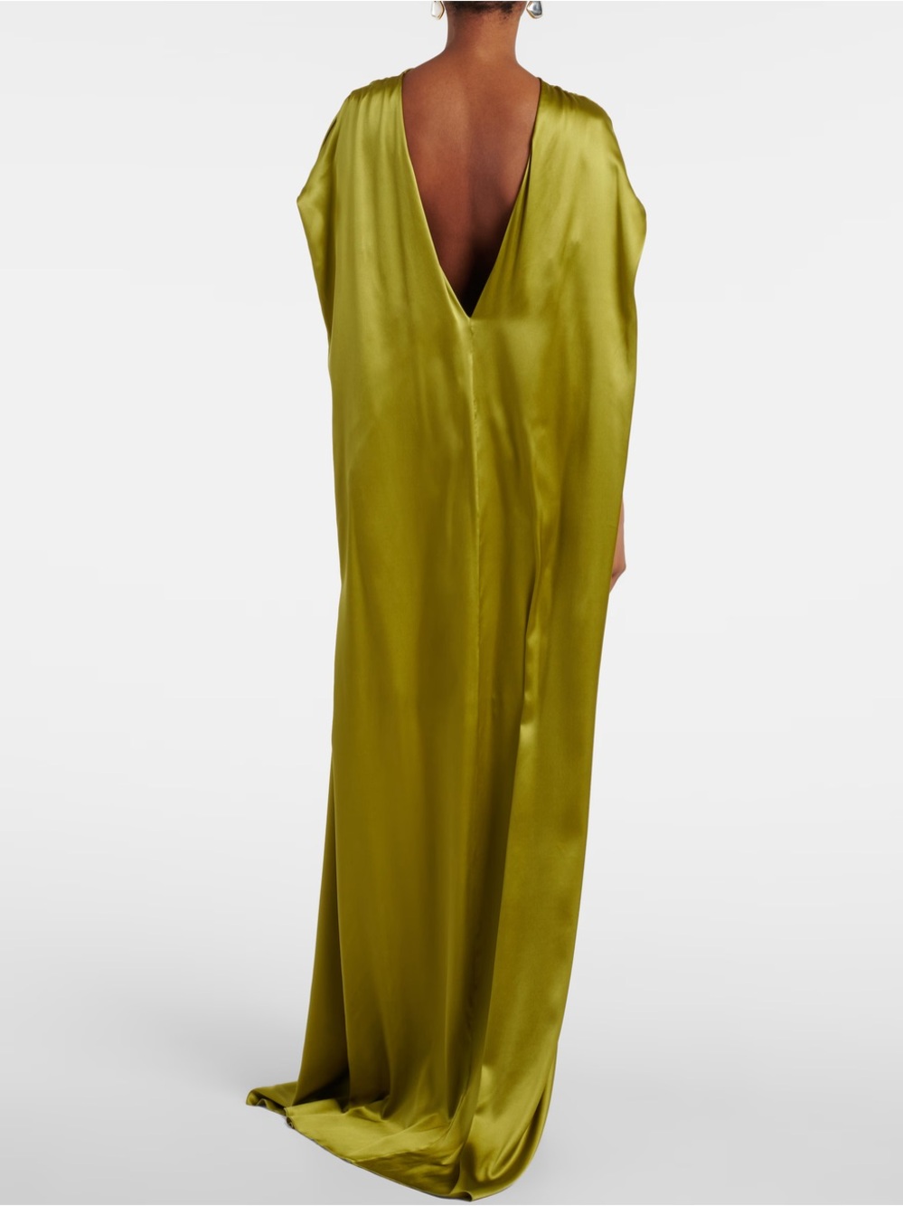 Dries Van Noten Olive Satin Maxi Dress with Deep V-Back - Picture 4 of 11